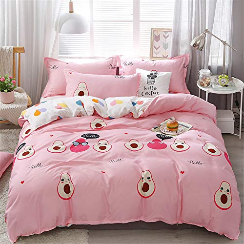 Chickw11 Set di Biancheria da Letto 3 Pezzi, Cartone Animato Stampa Set Copripiumino e Federa in Microfibra per Adulto Ragazzo Ragazza Singolo Matrimoniale Letto (Avocado Rosa,220x240cm)