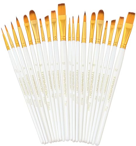 Transon 20pcs Artist Painting Brush Set for Acrylic Watercolor Gouache Hobby Craft Face Rock Painting White