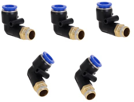 Racor atornillado neumático en ángulo 90° 1/4 a 8 mm, 5 unidades, conector de calidad industrial