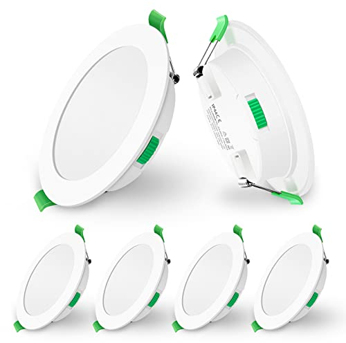 LED Recessed Ceiling Lights, 10W Dimmable Spotlights 28.7mm Ultra-Slim, 3000K Warm 4000K Neutral 6500K Cool Adjustable, Φ125-135mm Cutout, Round Downlights for Bathroom Kitchen Living Room, Pack of 6