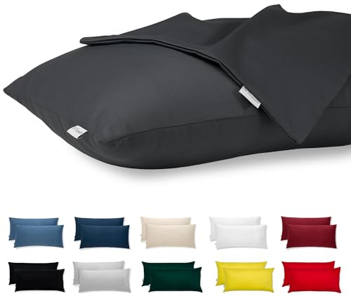 Kissenbezug 40x70 Baumwolle Premium Satin 2er Set Kissenhülle Deko für Kissen Bett/Sofa Stoff Superweicher Resistent Hypoallergen Anti-Milben Kopfkissenbezug mit Verdecktem Zip Voll Waschbar