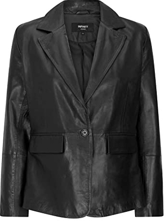 Veste Blazer en Cuir véritable pour Femme Coupe Courte 1 Bouton en Marron ou Noir Style Classique rétro - Noir L