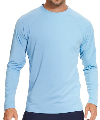 Arcweg Rashguard Men Long Sleeves Diving UV Protection UPF 50+ Elastic Rash Vest Loose Fit Top Swimming Quick Drying Surfing Pool T-Shirt Sports Top Rash Baby Blue L(UK)