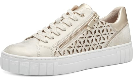 MARCO TOZZI Damen Sneaker flach mit Reißverschluss Vegan, Gold (Dune Met Comb), 41 EU