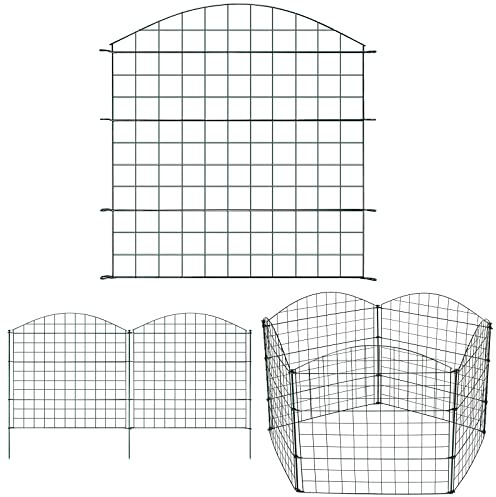 Kit de clôture de jardin Lospitch, 33 pièces, avec 15 éléments de clôture et 18 barres de fixation, métal vert, enclos extérieur, 15 arcs supérieurs