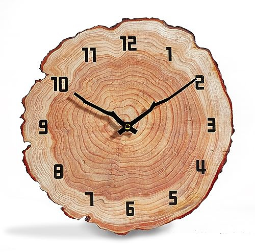 YRUDMBIN Rustic Wall Clock Silent 12 Inch Battery Operated Wooden Home Decor for Bathroom Kitchen Bedroom Living Room,Annual Ring