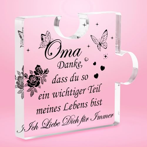 Geschenke für Oma, Oma Geburtstag Geschenk, Acryl Plakette Gravierte Puzzle Form für Oma Großelterntag Muttertag Weihnachten Dankeschön Geschenke