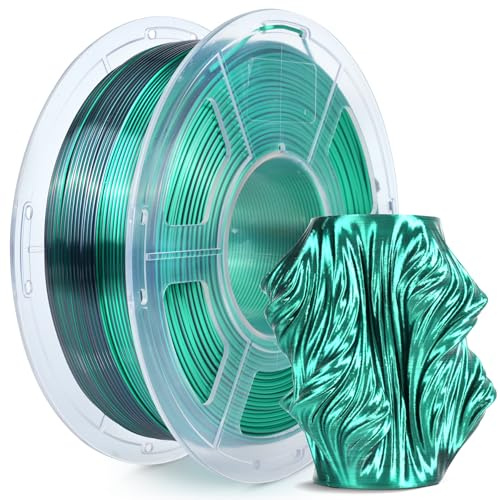 SUNLU Silk Dual Color PLA Plus Filament, Shiny PLA+ Filament 1.75mm, Shiny Silk Texture, 360° Spin Unveils Varied Colors, 1KG Spool(2.2lbs), Silk Dual-Color Black Green