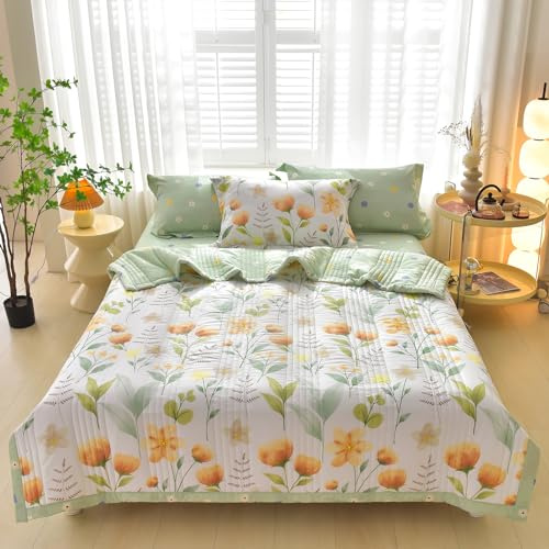 Couette D'été Édredon, Douce et Respirante réversible Couverture en Microfibre- Courtepointe Légère Et Respirante Couvre Lit 2 Personnes Matelassé Lavable en Machine (Rêve d'été, 180*200CM)
