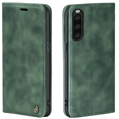 LBH Handyhülle für Sony Xperia 10 V in Grün mit Karten- und Geldfach Smartphone Hülle mit Standfunktion Flip Case Schutzhülle Magnetverschluss Vintage