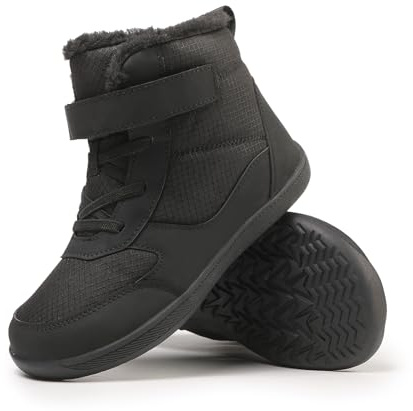 Kids Winter Boots with Wide Toe Box Boys Girls Slip Resistant Waterproof Zero Drop Sole Minimalist Fur Warm Ankle Winter Snow Boots High Top Walking Shoes for Toddler Little Kids and Big Kids Black 30