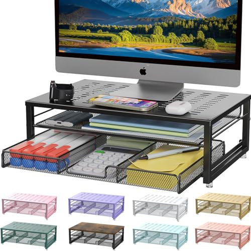 gianotter Computer Monitor Stand Riser, Desk Organizers and Accessories with Drawer, Office Desk Accessories & Workspace Desktop Organizers Storage for Printer Stand (Black)
