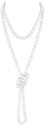 Oykrueats Weiß Perlenkette Lang,8mm Imitation Pearl Necklace 180cm Lange Perlenkette,Vintage Elegante Kunstperlenschmuck Perlenkette Damen Lang,Schichtiger Perlenstrang Halskette,für Damen Männer