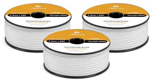 Abma Cord Corde de Polyester 3mm x 20m Tresse Polyester pour Bateau, Nautique, Amarrage, Extrieur, Tente - Blanc
