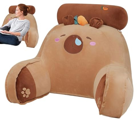Almohada de reposo en cama con brazos, respaldo ergonómico de zanahoria Capibara, felpa única y cómoda para sofá, cojín de apoyo para relajarse, leer y descansar, 25.59 x 17.72 pulgadas