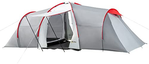 Outsunny Campingzelt, Tunnelzelt für 6 Personen mit 2 Schlafzimmer, Wohnzimmer, Apsis, Winddicht UV50+ Familienzelt mit Tragetasche, 2000mm Wasserabweisend für Camping, Garten, Grau