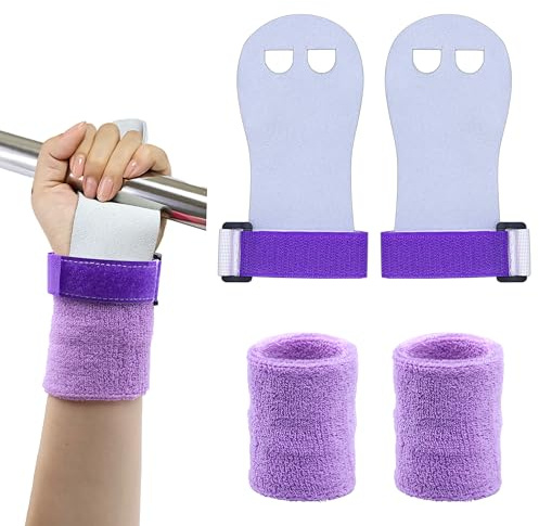 Drokenle Set di braccialetti per ginnastica per ragazze, ragazzi, con guanti da ginnastica, protezione per i palmi e polsi, accessori per l'allenamento dei bambini (viola, S)