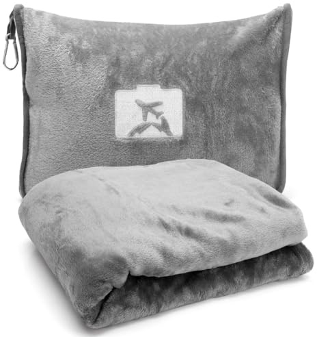 Wapasezyar Manta de viaje, 127 x 152 cm, suave manta de avión, manta de viaje, ultraligera, cálida, cojín transformable, cojín compacto, manta de avión para vacaciones, oficina, hogar y viajes de