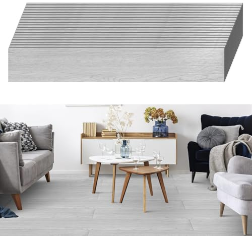 Eikuavons PVC Bodenbelag Selbstklebend, 2.5m² /18 Fliesen Vinylboden 91,44x15,24cm Dicke 2 mm, Rutschfest wasserfest Easy Clean Vinyl Fliesen für Schlafzimmer, Wohnzimmer, Rauchgrau