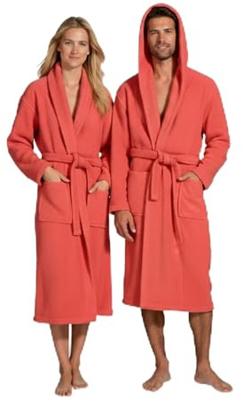 BOSKIMO Robe de Bain Unisexe avec Capuche 100% Coton OEKO-TEX – Peignoir pour Homme et Femme – Rizo Américain 420 gsm – Doux et Très Absorbant, corail, XL