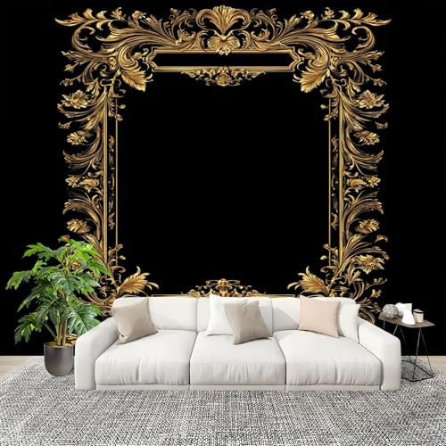 Sömlöst skarvningsmode, fototapet, 300 x 210 cm, rund snideri, avtagbar, modern lyxig tapet (ej självhäftande) guld, XXL, väggdekoration, väggtapet, slitstark och luktfri