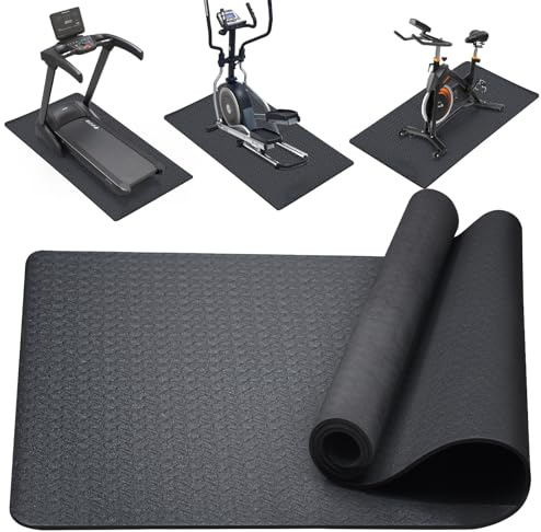 Yoanracore Treadmill Mat, 183cm x 80cm x 0.6cm Non-Slip TPE Exercise Equipment Mat Foldable Heavy-Duty Protective Floor Mat for Bike, Walking Pad Treadmill, Fitness Equipment, Black