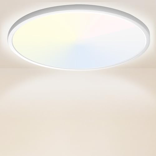 ZXTOP 30CM Bathroom Light 24W 3200LM 6000K/4000K/3000K IP54 Waterproof Ultra Thin Bathroom Lights Ceiling, Round Flush Ceiling Light for Kitchen Bedroom Toilet Porch Hallway Living Room Office