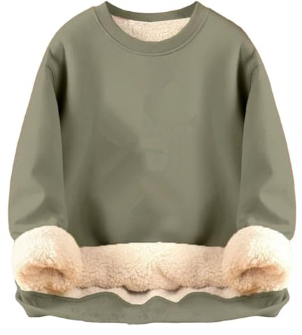 Herr vinterfleece rund halsringad tröja med varm sherpafodring och långärmad termopullover, ljusgrön, medium