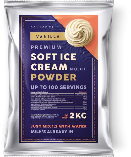 Bounce24 Préparation Glace Italienne Vanille 2 kg - poudre pour machine | mix soft pour la maison et les particuliers, lait entier inclus, 6 kg