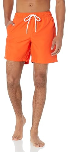 Amazon Essentials Pantaloncini da Bagno con Fodera Interna in Rete, Tasche, Chiusura con Coulisse Uomo, Arancione, L
