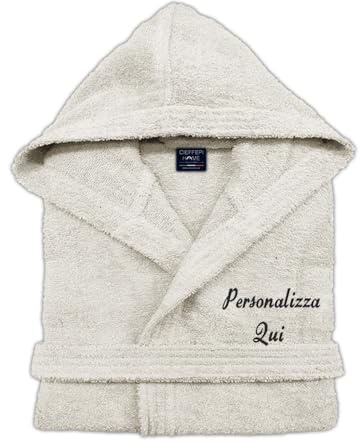 Cieffepi Home Collections Solo Mio Basic Accappatoio Personalizzato con Cappuccio in Morbida Spugna idrofila di Puro Cotone (M, Panna)