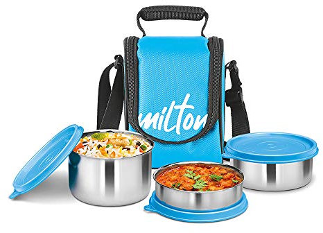Milton Lunch Box Set for Adults and Kids - Bento Box with Jacket, Stainless Steel, Leak-Proof - Perfect for Meal Prep, Snack Box, Food Storage & School Lunches, Easy to Clean, Lunch 3 Containers, Cyan