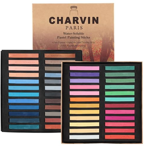 Charvin Artist Colored Chalk Pastels (Set of 48) - Water Soluble, Assorted Pastel Color Sticks for Wet, & Dry Painting