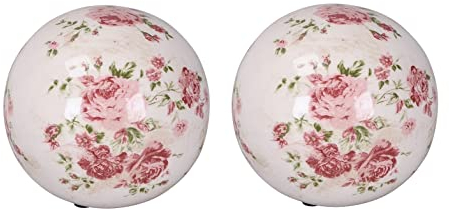 Posiwio dekorative Deko-Kugel Keramik-Kugel Motiv Rose in Creme-rosa-weinrot Preis für 2 Stück, dm= 12 cm