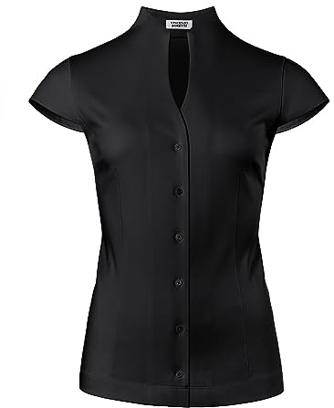 Vincenzo Boretti damblus med kupkrage, lätt figursydd, 100 % bomull, lätt att stryka, kortärmad ärmlös skjortblus med ståkrage, elegant, festlig, även för företag, 5-svart, 34