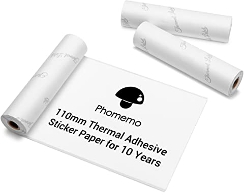 Phomemo 110 mm Weißes Selbstklebendes Thermo-Aufkleberpapier, Kompatibel mit Phomemo M04S/M04AS Wireless Handy Drucker, 110 mm x 3,5 m (4,33 x 137.8), für Zeitschriften, Bildung, Aufkleber, 3 Rollen