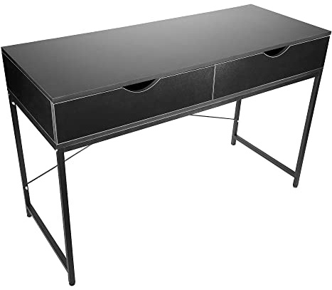 Interior Elements Black Metal Frame Desk with Sliding Storage Drawers – Modern Minimalist Home Office Desk for Students and Professionals, Easy Assembly, Durable Work Surface (47.5” W x 30.5” H)
