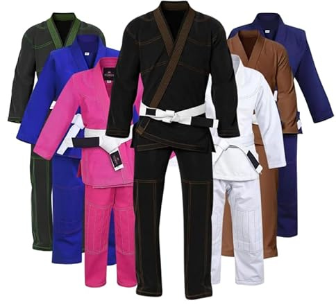 Bjj Gi, Lightweight Jiu-Jitsu Gi for Men Women and Kids with a White Belt, Preshrunk 450 GSM Fabric (Black, 00)