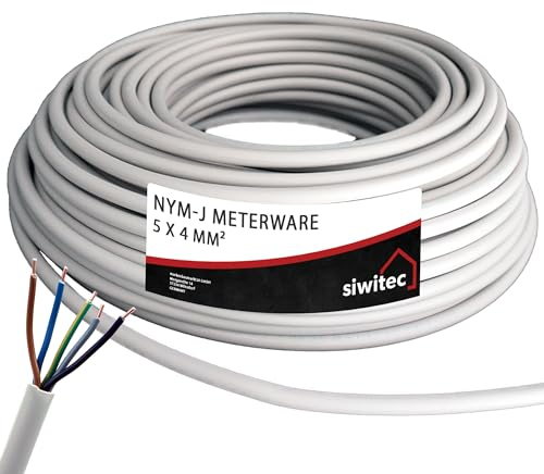 siwitec NYM-Kabel | NYM-J 5x4 mm² | 6 m Kabel | Meterware 3-100 m | Stromkabel nach Maß | Installationskabel | Mantelleitung