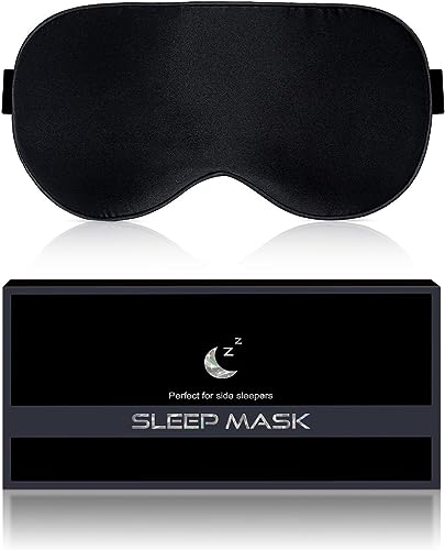 Aosun Silk Sleep Mask, 22-Momme 100% Pure Mulberry Silk Light-Blocking Eye Mask with Adjustable Strap, Hypoallergenic, Gifts for Women and Men (Black)