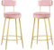 AZMANI Bar Stools Set of 2 Velvet Pink, Home Barstools with Gold Metal Legs, Open Backrest and Metal Footrest Base, Bar Chairs Counter Height 26 inch
