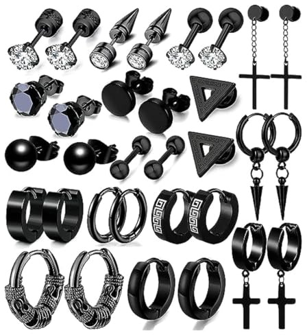 DDKY 16 paia di orecchini da uomo in acciaio inox, a clip, smaltati, rotondi, alla moda, piercing a tunnel da uomo, L