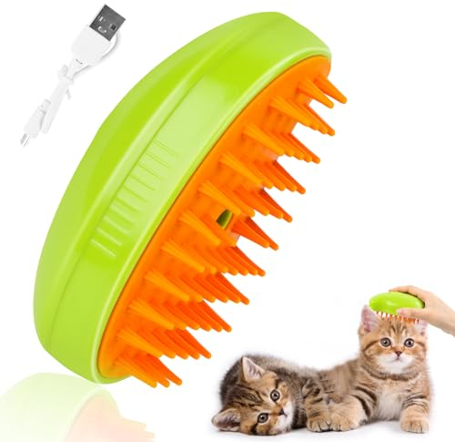 Byffoer 3 in 1 Dampfbürste für Katzen - Steamy Cat Brush für Langhaar und Kurzhaar - Katzenbürste mit Dampf (Grün)