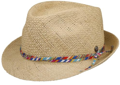 LIERYS Trilby Hut mit Buntem Band 100% Stroh Leicht Flexibel Damen Herren Frühjahr Sommer Natur M (56-57 cm)
