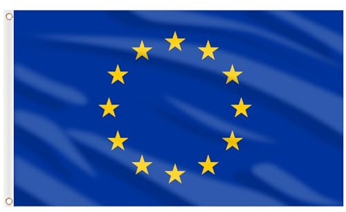 AhfuLife Grande Drapeau Europe 90×150cm, 1Pcs Drapeau Union Européenne Double Face avec œillets en Laiton, Drapeaux UE en Polyester pour Sportive Jardin Bar Extérieure Décoration