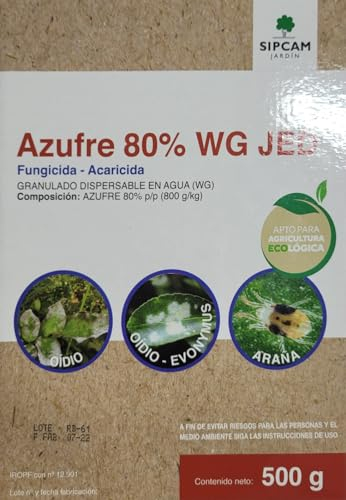 Azufre 80% WG granulado 500g - Sipcam. Fungicida-acaricida preventivo y curativo de plagas y hongos. Apto en agricultura ecológica.