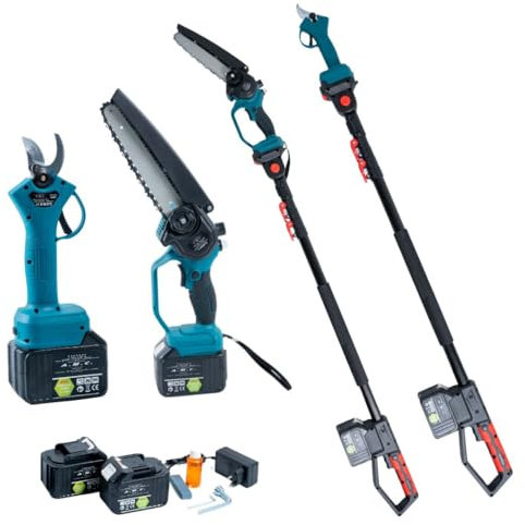 A.M.C. Kit Potatura Forbice a Batteria 88V e Motosega a Batteria 8 Pollici con oliatore + Asta Telescopica 128-248cm, Kit 3 in 1, Cesoie Elettriche Set Potatura Giardino Rami Arbusti Vigneto