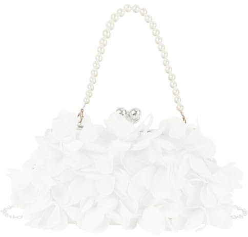Pandalein Damen Blumen Clutch Seide Abendtasche Brauttasche Kleidertasche Handtasche mit Perlen Henkel Kette für Hochzeit Wedding Prom Party