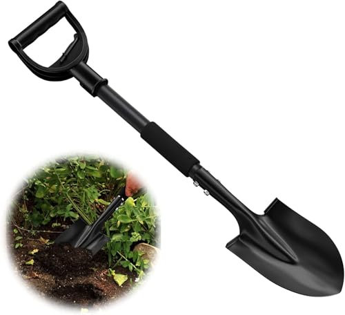 Pala Punta, 78cm Pala para Excavar en Acero con Mango en D - Adecuado para Excavación de Jardinería del Coche de Camping/Negro Mate