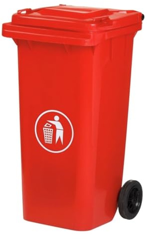 DUAS Outdoor Wheelie Bin Trash Can Large 100L & 120L EN840 Certified Rubbish Waste Dustbin with Lid, Rubber Wheels, and Steel Axle – Durable for Home Workplace and Commercial Use (Red, 120L)